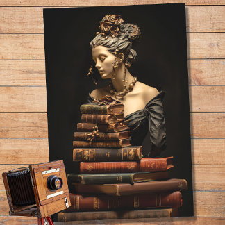 Mousseline Femme en pierre avec des livres 5 papier découpage