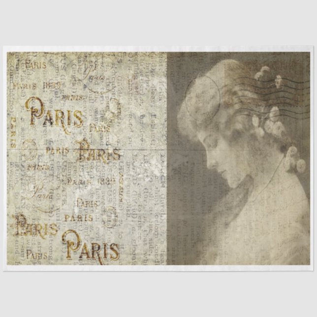 Mousseline Femme romantique à Paris Découpage papier (Recto)