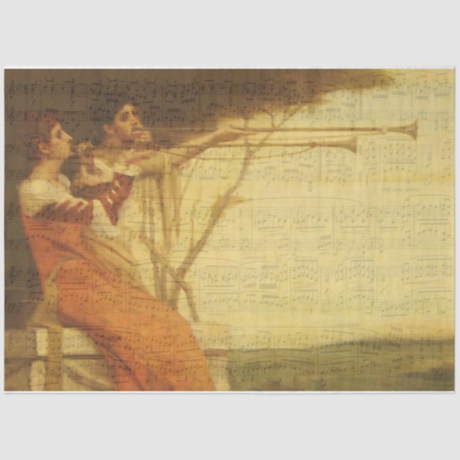 Mousseline Femmes jouant de trompettes papier de tissu musica (Recto)