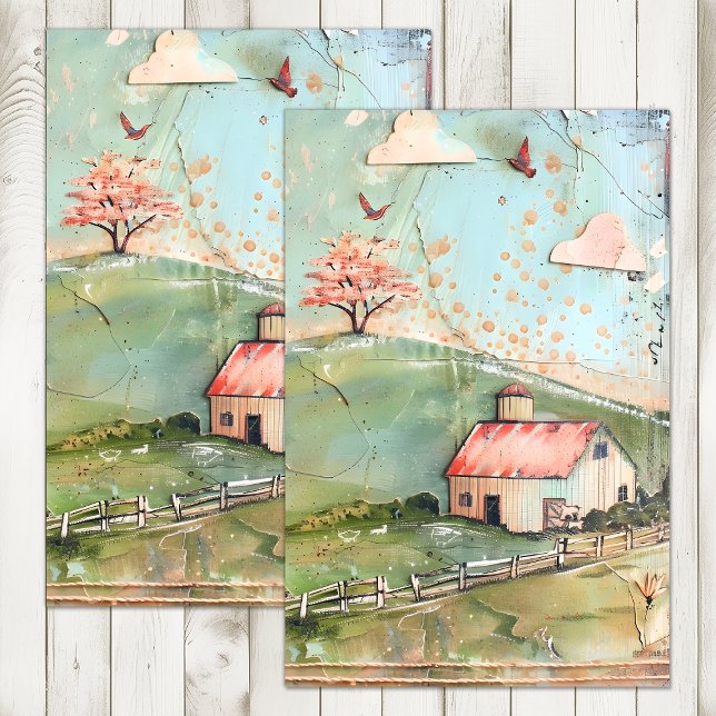 MOUSSELINE FERME BLANCHE EN PASTELS DÉCOUPAGE PAPIER TISSU (WHIMSICAL FARM IN PASTELS DECOUPAGE TISSUE PAPER)