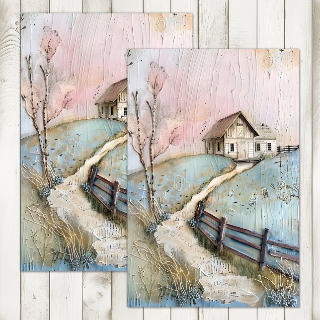 MOUSSELINE FERME SHABBY DANS PASTELS DÉCOUPAGE TISSUE PAPIER (SHABBY FARMHOUSE IN PASTELS DECOUPAGE TISSUE PAPER)