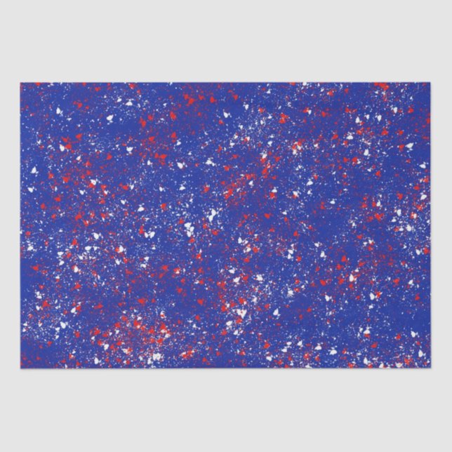 Mousseline Festif rouge et blanc sur papier de tissus bleu (Recto)