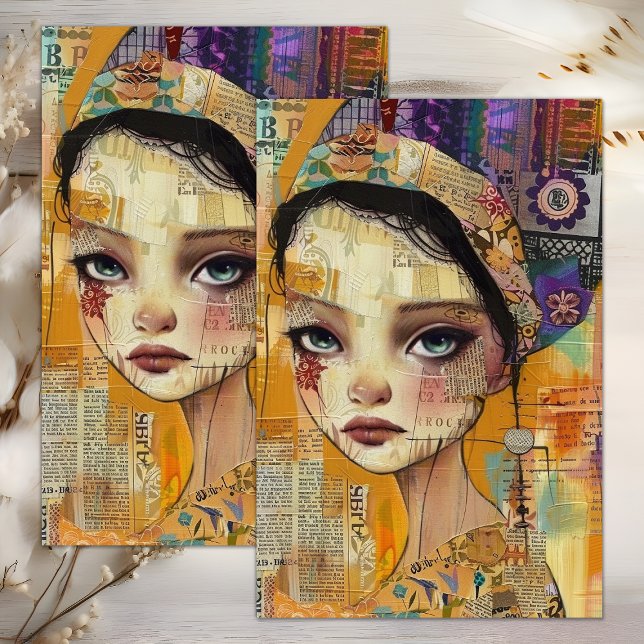 MOUSSELINE FILLE BOHO DÉCOUPAGE EN MIXTE DE TECHNIQUES PAPIER (BOHO GIRL MIXED MEDIA DECOUPAGE TISSUE PAPER)
