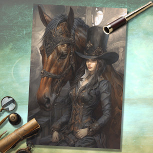 Mousseline Fille et cheval Steampunk 1 Découpage Papier