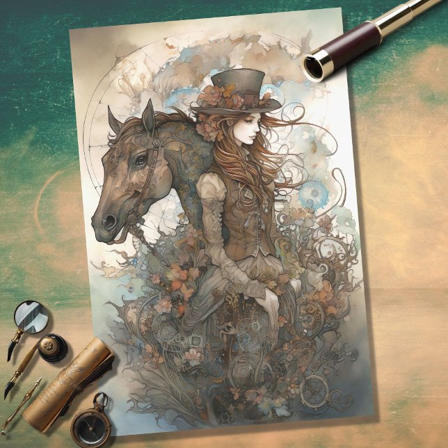 Mousseline Fille et cheval Steampunk 6 Découpage Papier (Créateur téléchargé)