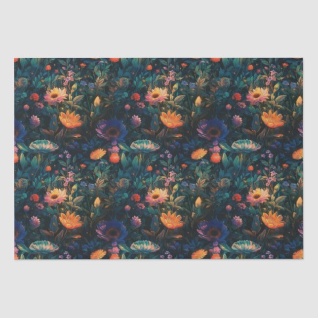 Mousseline Fleur foncé Cottage Jardin Tissu Papier (Recto)