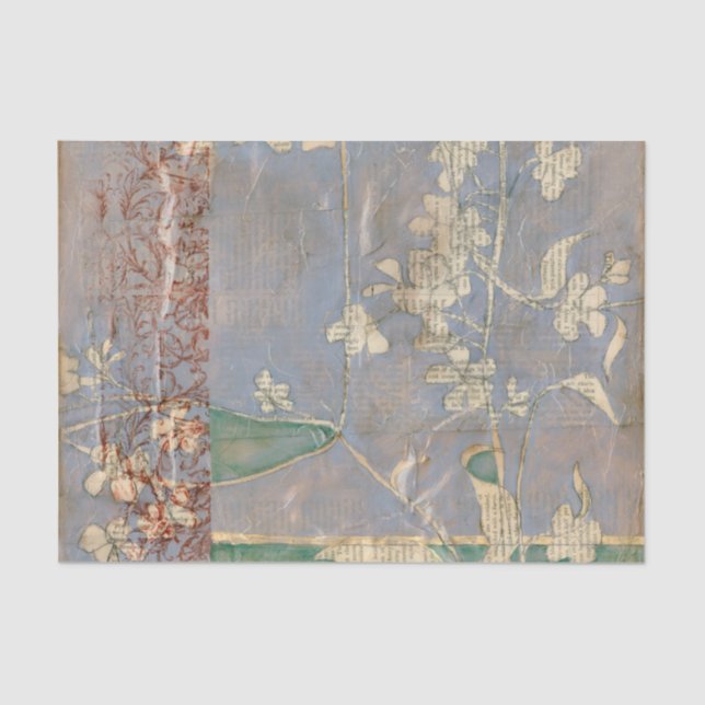 Mousseline Fleurs blanches sur Arrière - plan de papier journ (Recto)