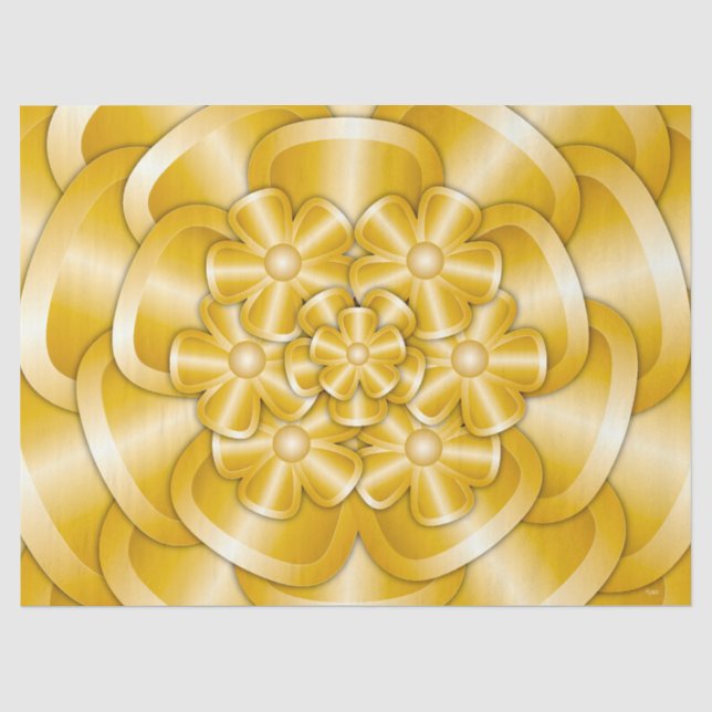 Mousseline Fleurs Chrome - Papier Tissu Or (Recto)