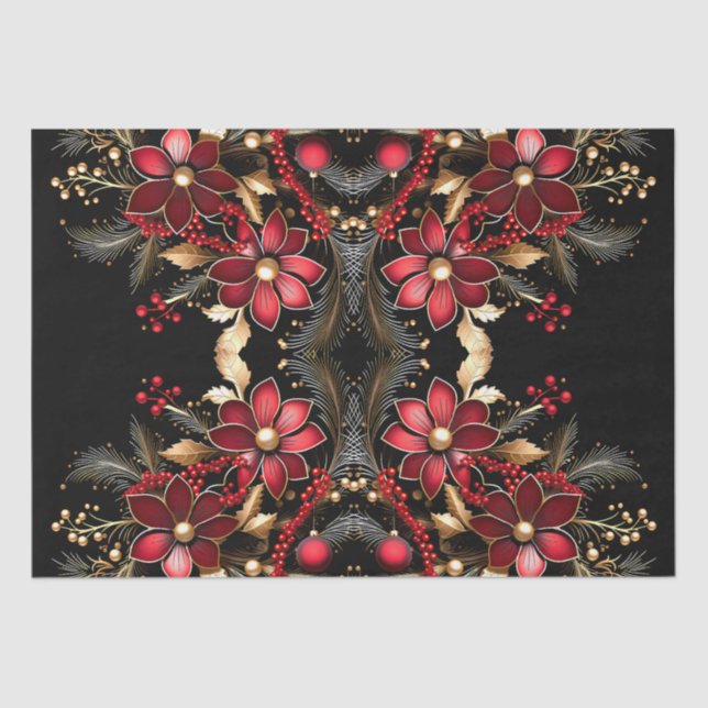 Mousseline Fleurs décoratives rouges Papier Tissu de Fête (Recto)