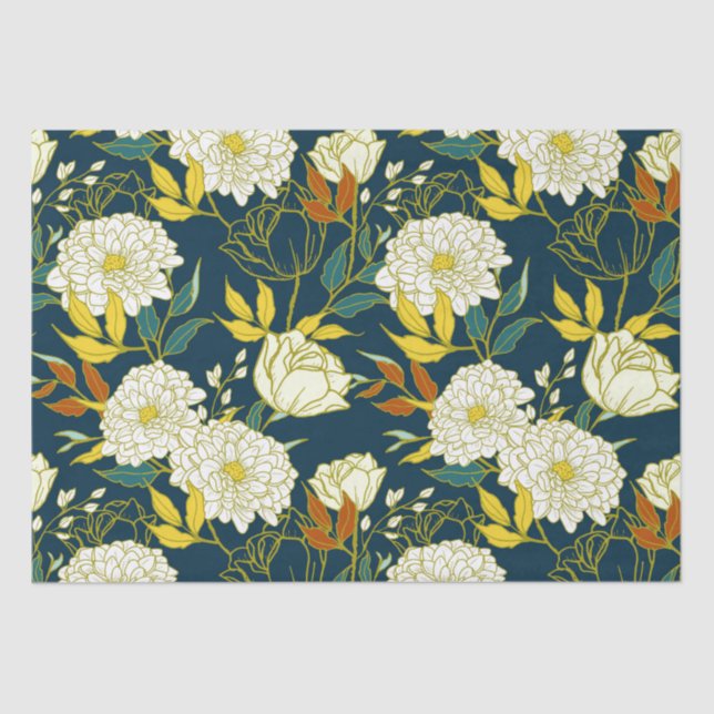 Mousseline Fleurs et papier motif feuille (Recto)