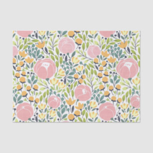 Mousseline Fleurs florales roses et vertes colorées Papier de