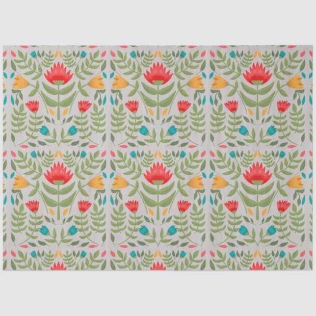 Mousseline Fleurs folkloriques Motif Découpage Papier de tiss (Recto)