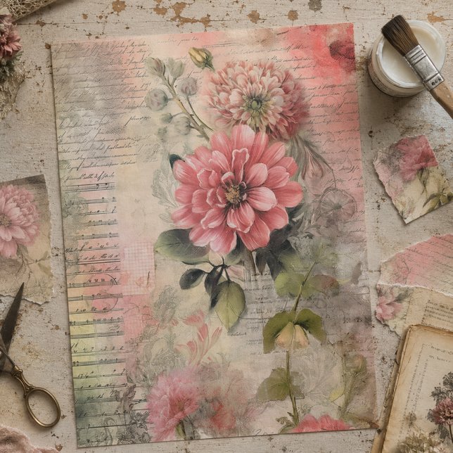 Mousseline Fleurs roses antiques, Papier éphemère, Découpage  (Créateur téléchargé)