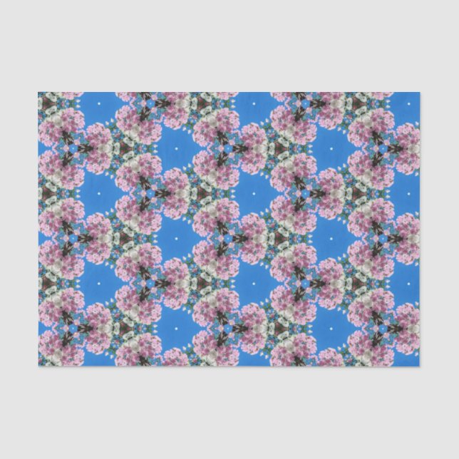Mousseline Fleurs roses sur papier arrière - plan bleu (Recto)
