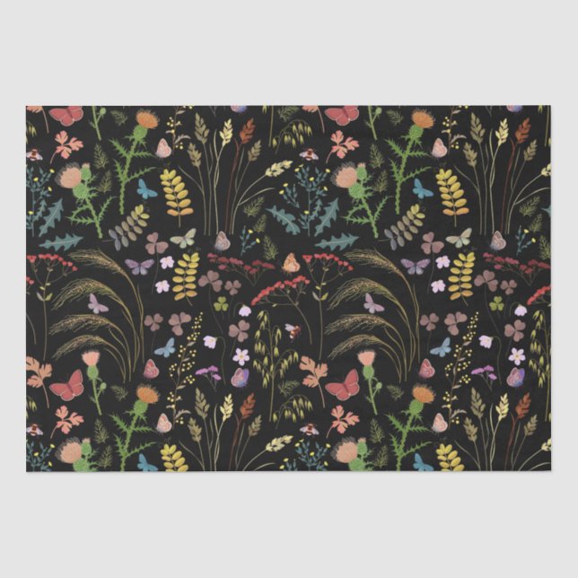 Mousseline Fleurs sauvages noiresPapier papier (Recto)