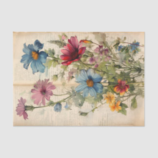 Mousseline Fleurs sauvages vintages sur vieux papier Découpag