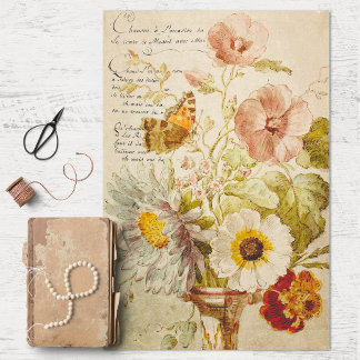 Mousseline Fleurs vintages et Vase Découpage papier de tissus