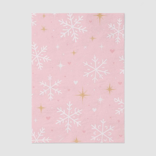 Mousseline Flocon de neige rose et papier tissue scintillant  (Recto)