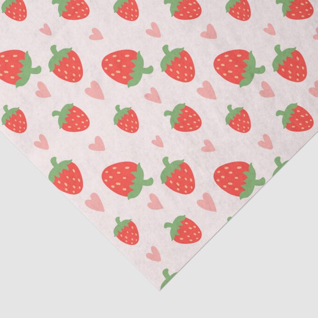 Mousseline Fraises et Coeurs doux Papier Tissu (Détail)