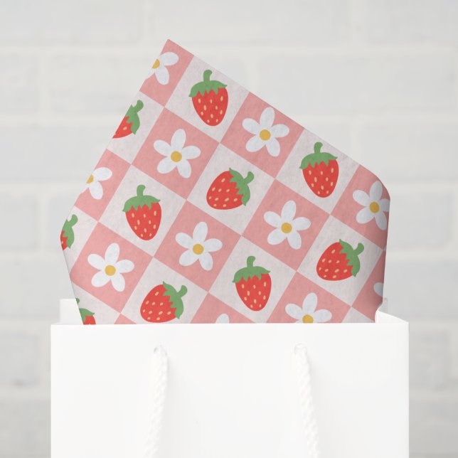 Mousseline Fraises et fleurs sucrées Papier Tissu (Sac cadeau)