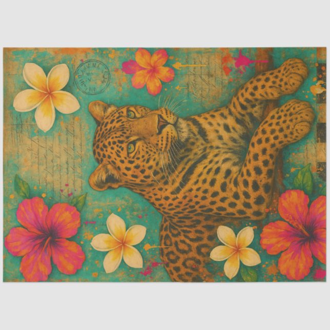Mousseline Golden Leopard Gaze" Papier de découpage - Tropica (Recto)