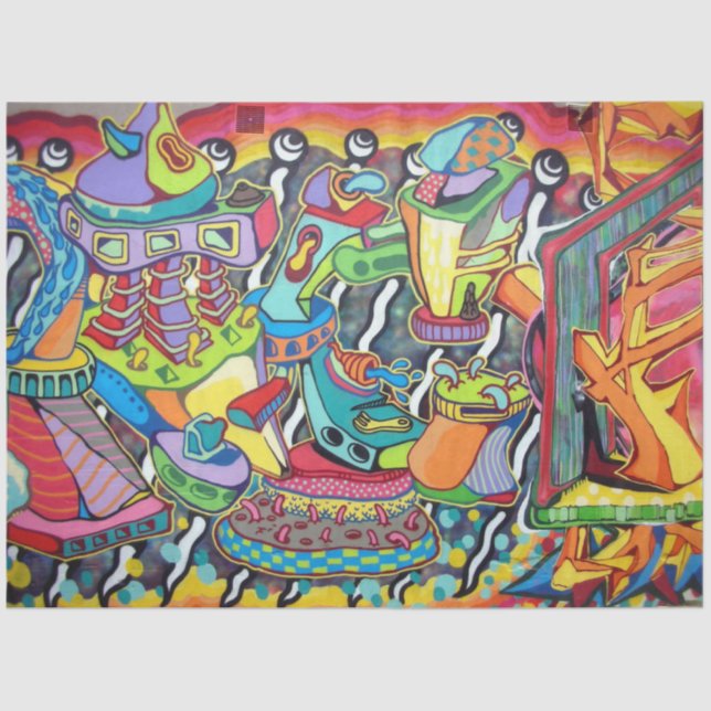 Mousseline Graffiti Urbain 28 Découpage Tissu Papier (Recto)