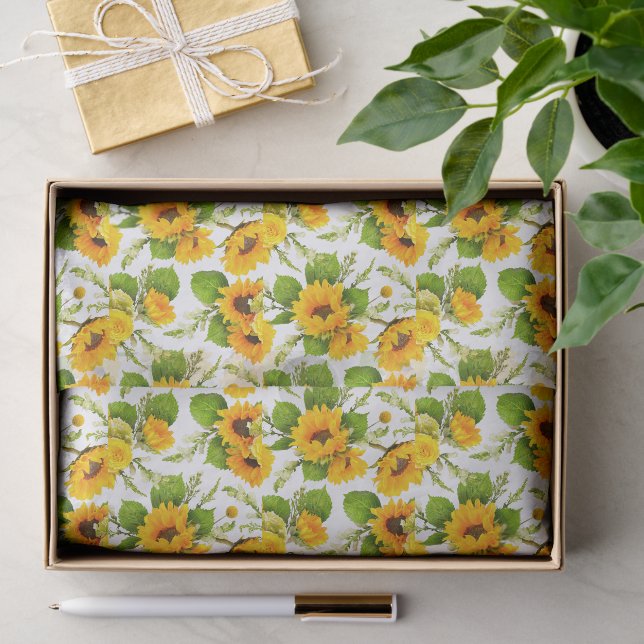 Mousseline Grand papier tissue à fleurs soleil été (Cadeau)