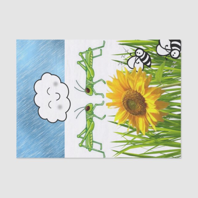 Mousseline Grasshopper en papier tissu Grass Sun Bumblebee (Recto)