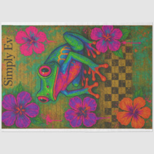 Mousseline Grenouille électrique et Hibiscus - Papier de déco