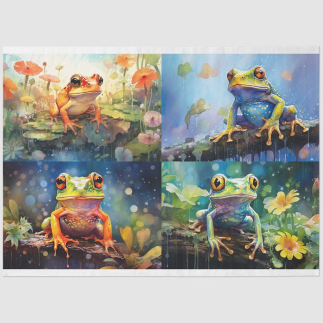 Mousseline Grenouille en aquarelle Collage 1 papier décolpage (Recto)