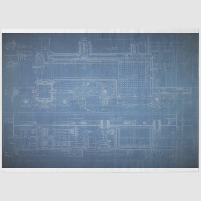 Mousseline Grunge Train Blueprint Mobilier Decoupage Papier (Recto)