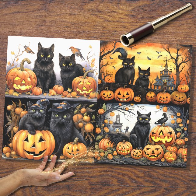 Mousseline Halloween Chats Collage 1 papier de découpage (Créateur téléchargé)