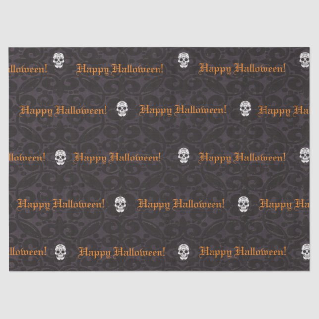 Mousseline Halloween Happy Skuls Papier Tissu (Recto)