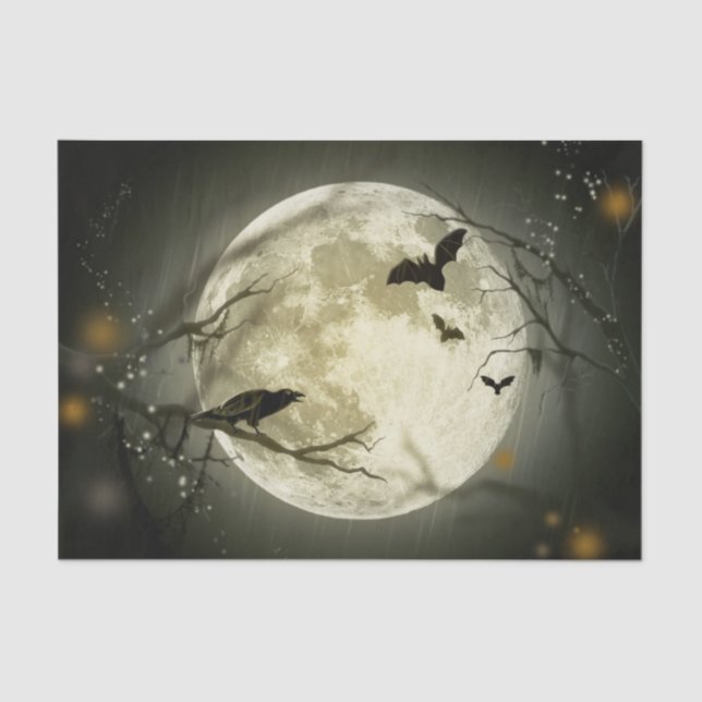 Mousseline Halloween Moon Crows Night Decoupage Tissu Papier (Recto)