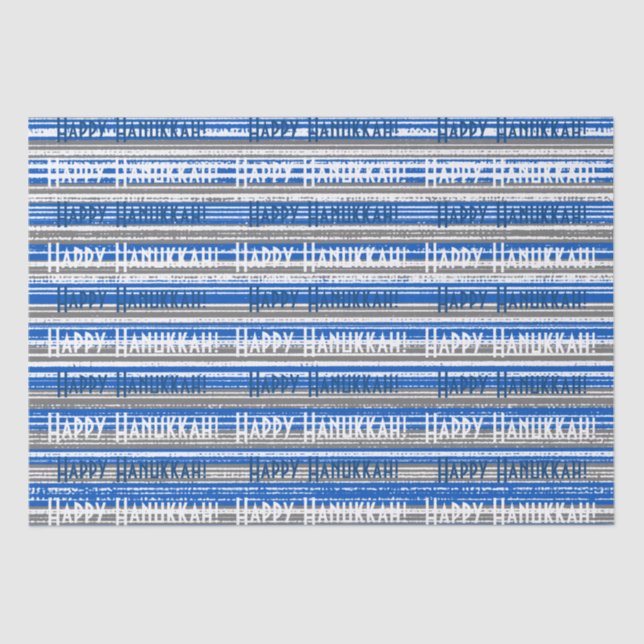 Mousseline Happy Hanoukka Blue Stripes papier d'enveloppement (Recto)