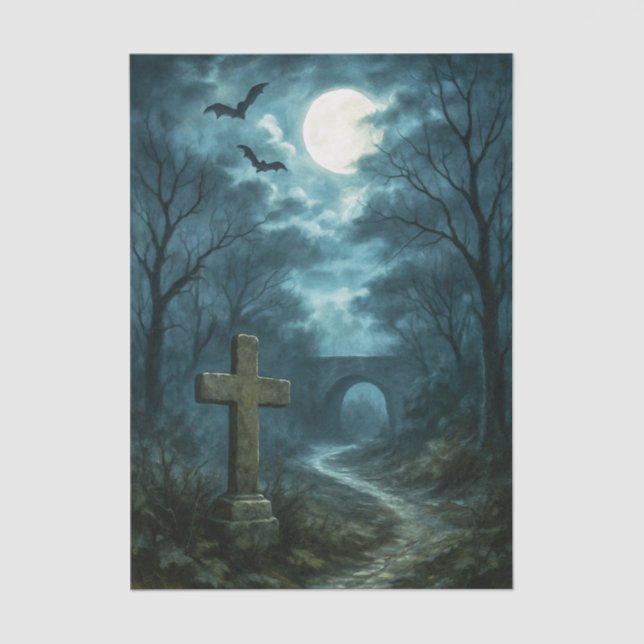 Mousseline Haunting Moonlit Graveyard Decoupage papier de pap (Recto)