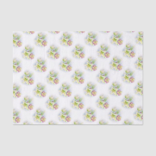 Mousseline Hellebores papier de tissu blanc vert de printemps (Recto)