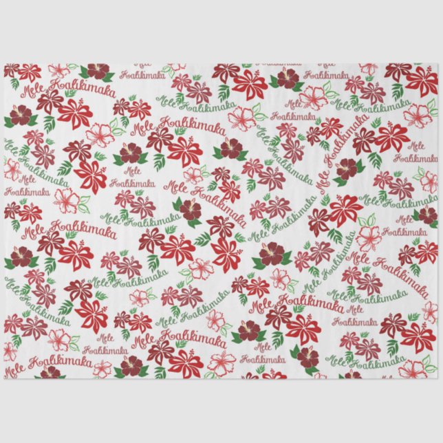 Mousseline Hibiscus hawaïen Mele Kalikimaka Papier Tissu (Recto)