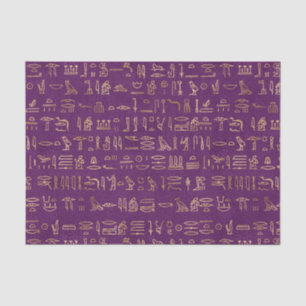 Mousseline Hiéroglyphes égyptiens violet et or Papier de tiss