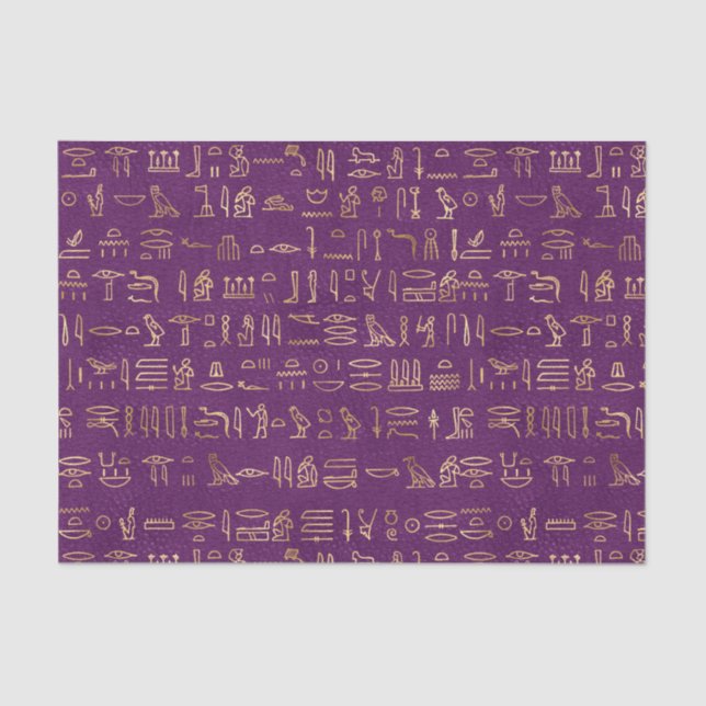 Mousseline Hiéroglyphes égyptiens violet et or Papier de tiss (Recto)