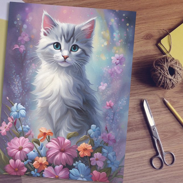 Mousseline Imaginaire floral lunaire avec papier de tissus ch (🌸🐱 Whimsical Magic: Floral Fantasy & Kitten Tissue Paper! 🎨)