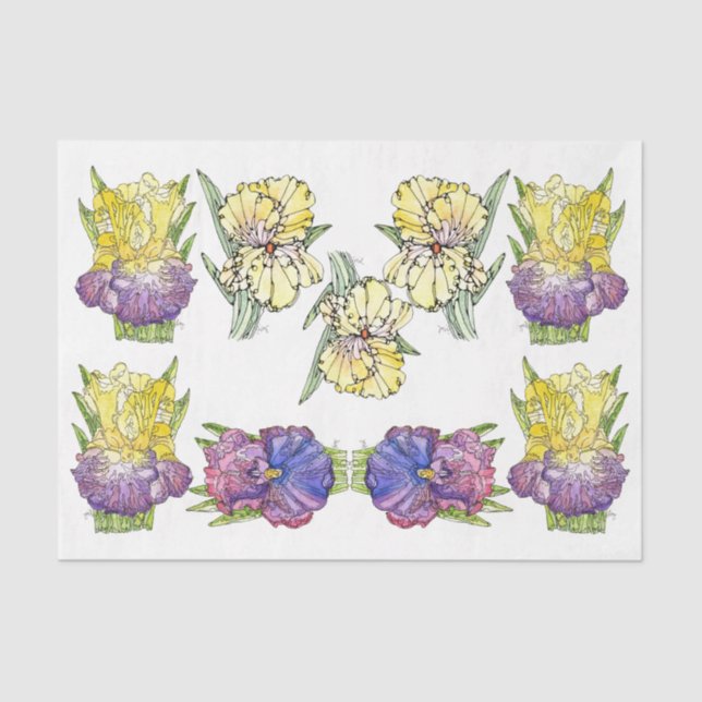 Mousseline Irises Purple Yellow - Papier Tissu Découpage (Recto)