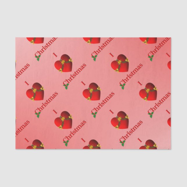 Mousseline J'ai coeur Noël Tissu Papier rouge (Recto)