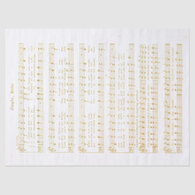 Mousseline Jingle Bells Tissu de vacances Découpage papier or (Recto)