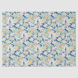 Mousseline Joli Roses de chien rose sur papier de tissus bleu
