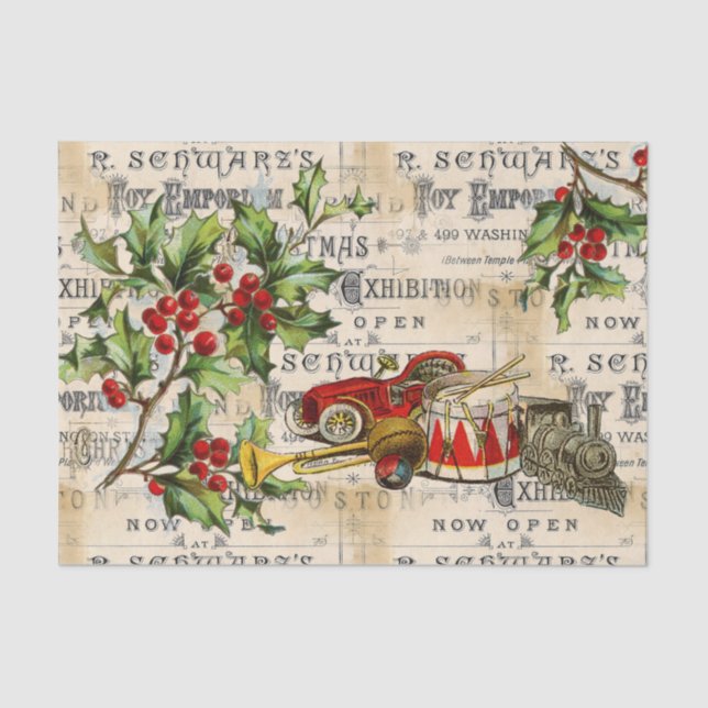 Mousseline Jouets de Noël et papier de tissus Holly (Recto)