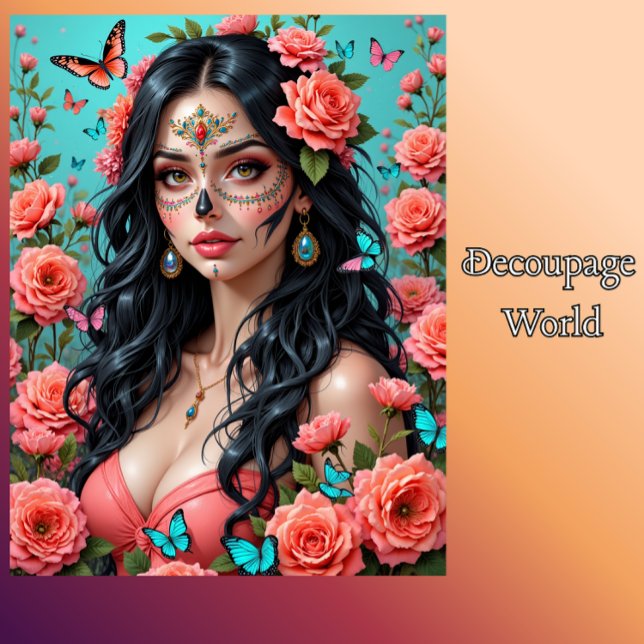 Mousseline Jour de la mort crâne de sucre femme Tissu Papier (Créateur téléchargé)