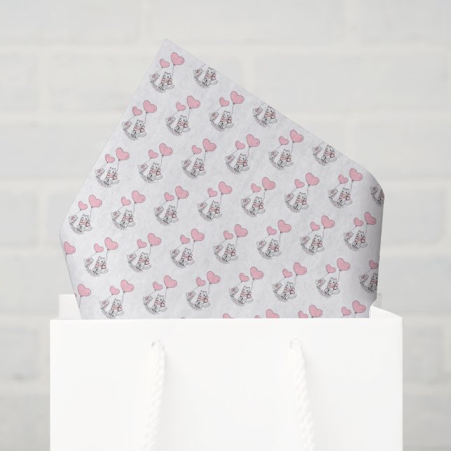 Mousseline Joyeuse Saint-Valentin Papier Tissu Chat Cœurs Ros (Sac cadeau)