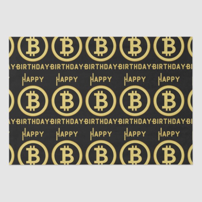 Mousseline Joyeux Anniversaire Bitcoin Gold Tissu Papier (Recto)
