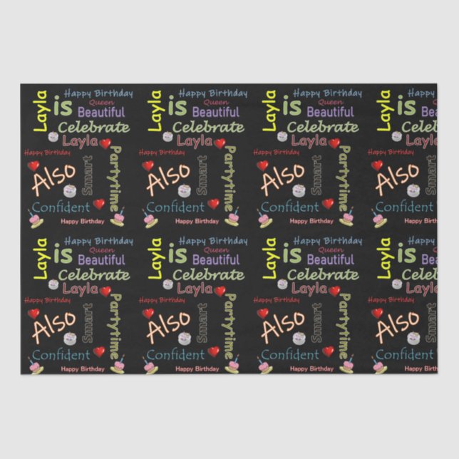 Mousseline Joyeux Anniversaire papier Tissu Layla (Recto)